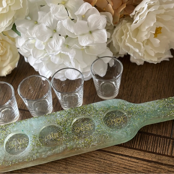 Shot Glass Flight Holder * Resin * Gold Glitter - Picture 1 of 3